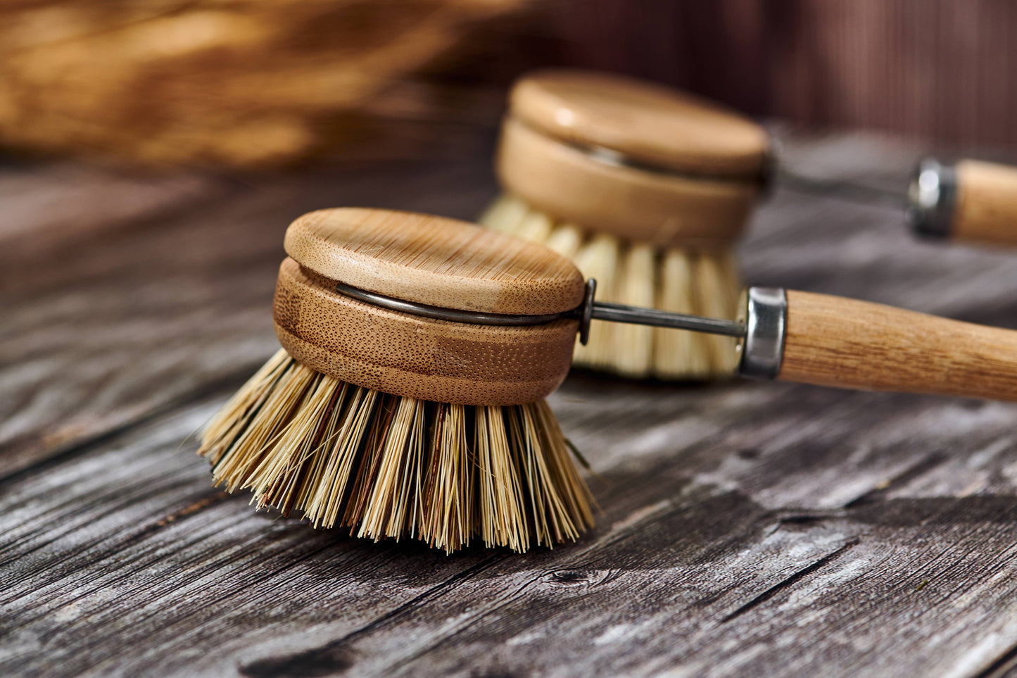 Long Handle Wood & Metal Dish Brush (Plastic Free): Softer & Lighter Colored Bristles Only