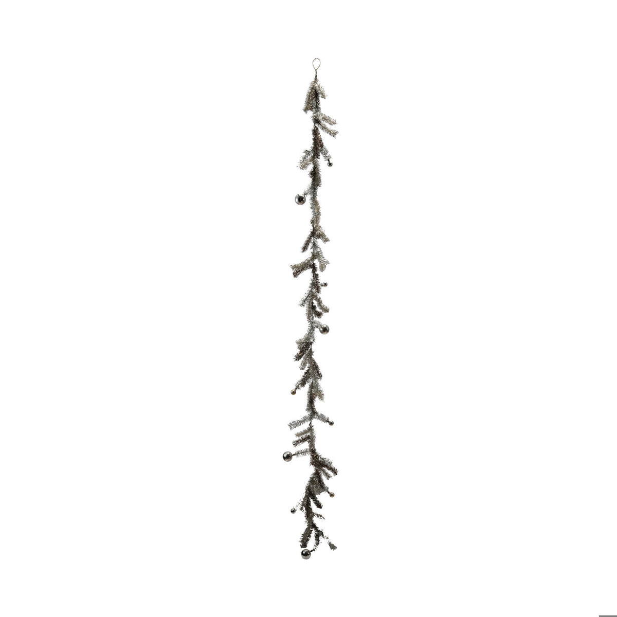 72"L PE Garland Tinsel w Ball Ornaments Antique Silver