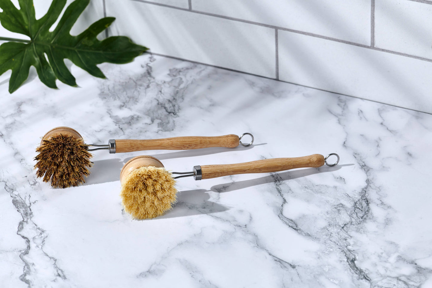 Long Handle Wood & Metal Dish Brush (Plastic Free): Softer & Lighter Colored Bristles Only