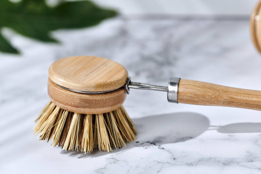 Long Handle Wood & Metal Dish Brush (Plastic Free): Softer & Lighter Colored Bristles Only