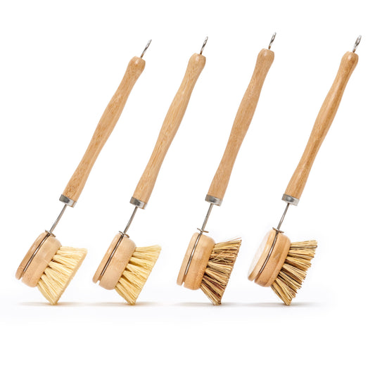 Long Handle Wood & Metal Dish Brush (Plastic Free): Softer & Lighter Colored Bristles Only