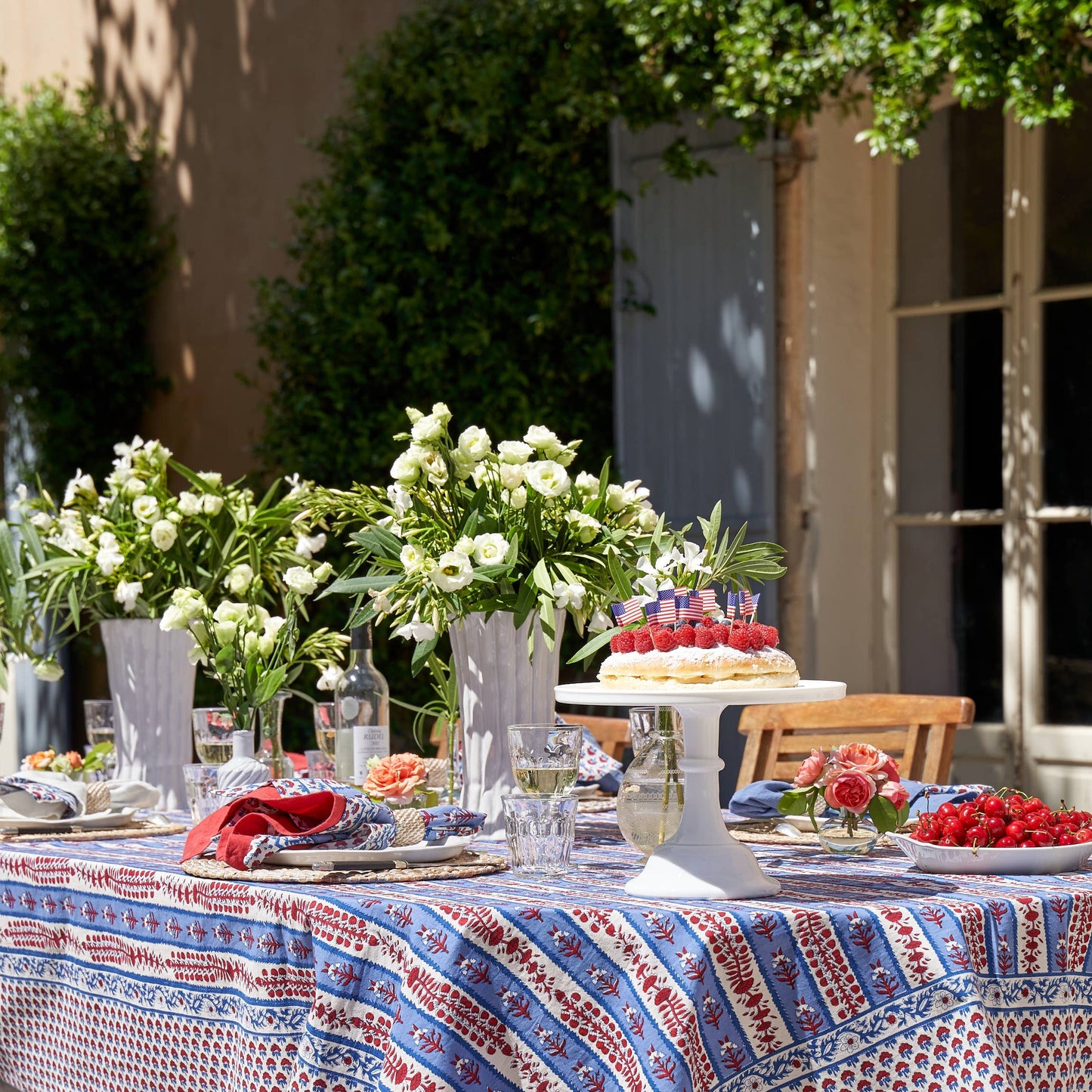 Provence Avignon Red & Blue Tablecloth: 71" x 71"