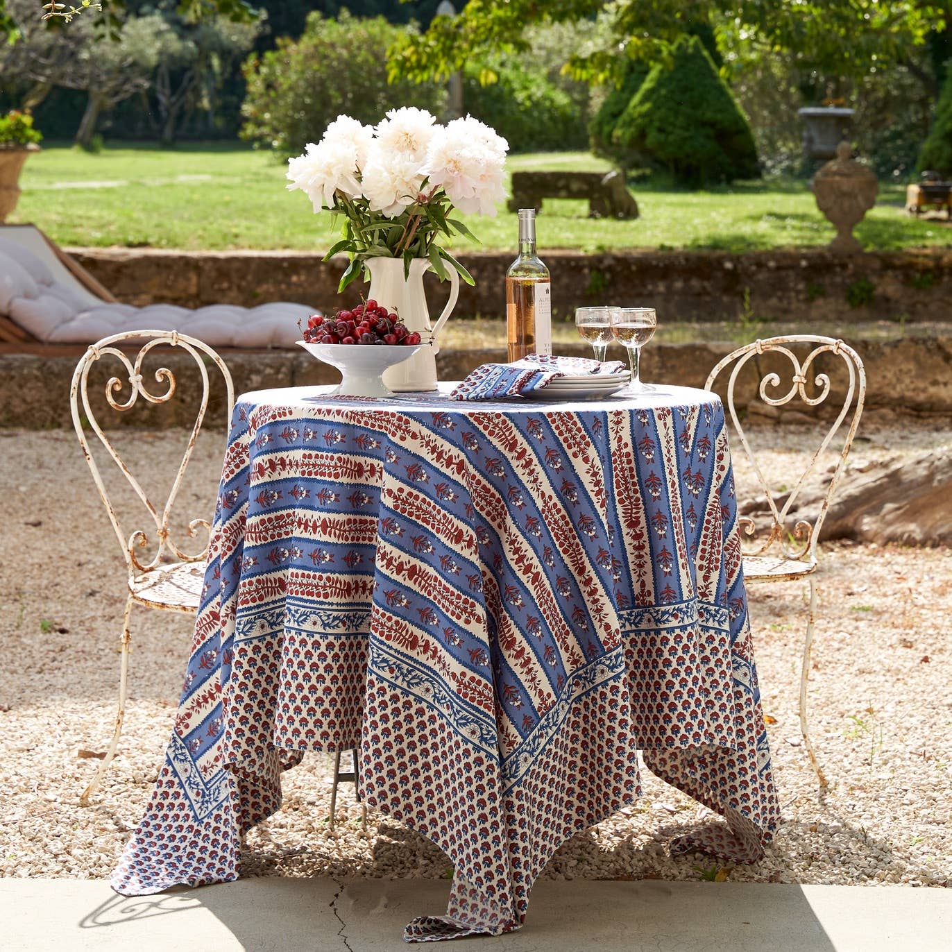 Provence Avignon Red & Blue Tablecloth: 71" x 71"