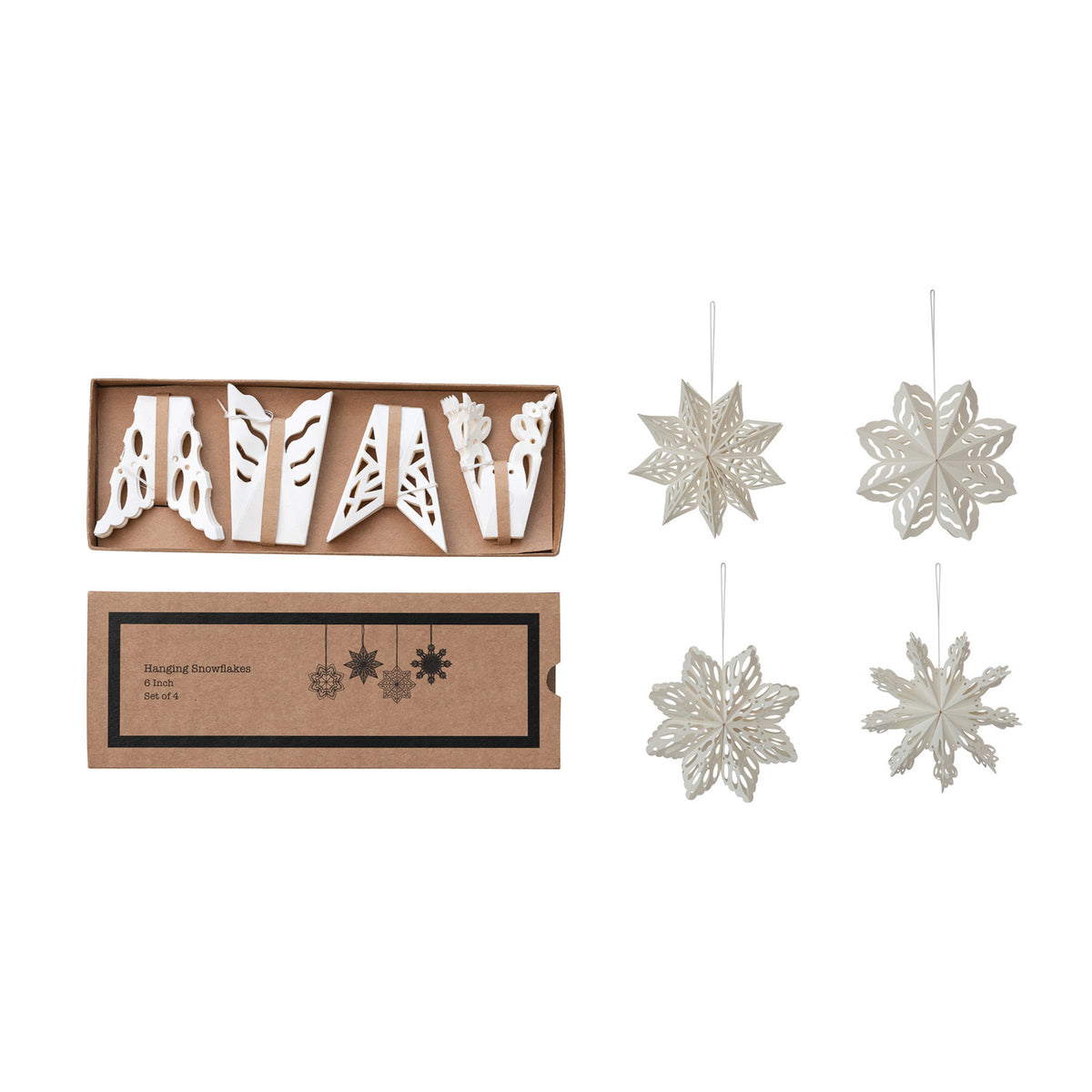 S/4 6" Round Paper Snowflake Ornaments, White