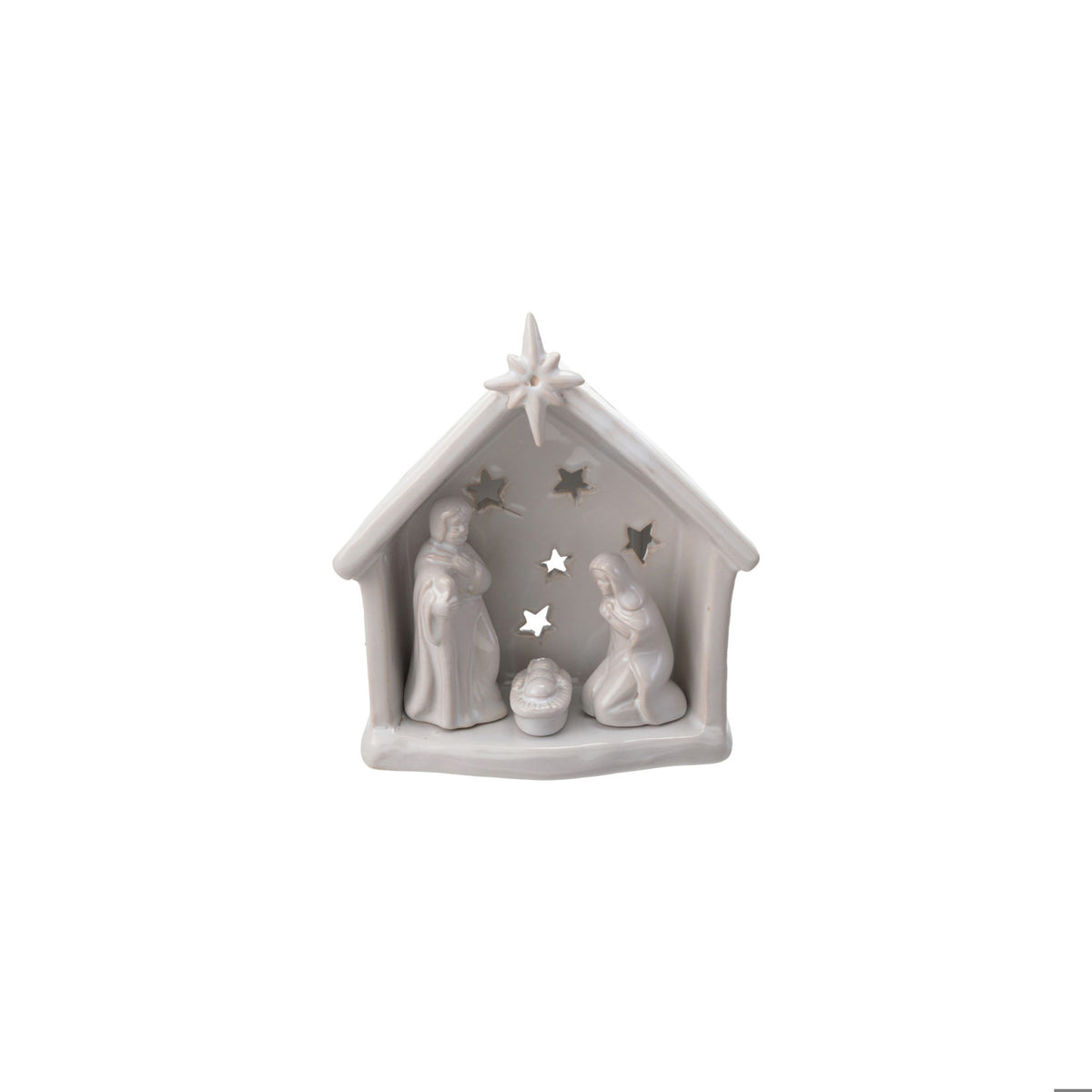 5-1/4"L x 5-3/4"H Stoneware Nativity Tealight Holder,White