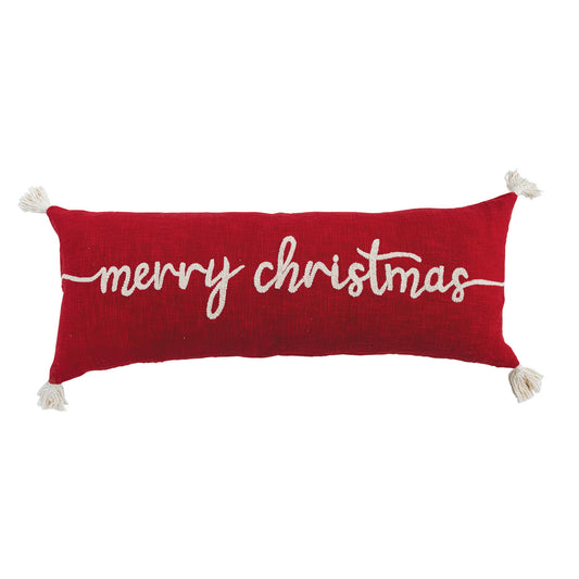 36"L x 14"H Cotton Lumbar Pillow, "Merry Christmas"