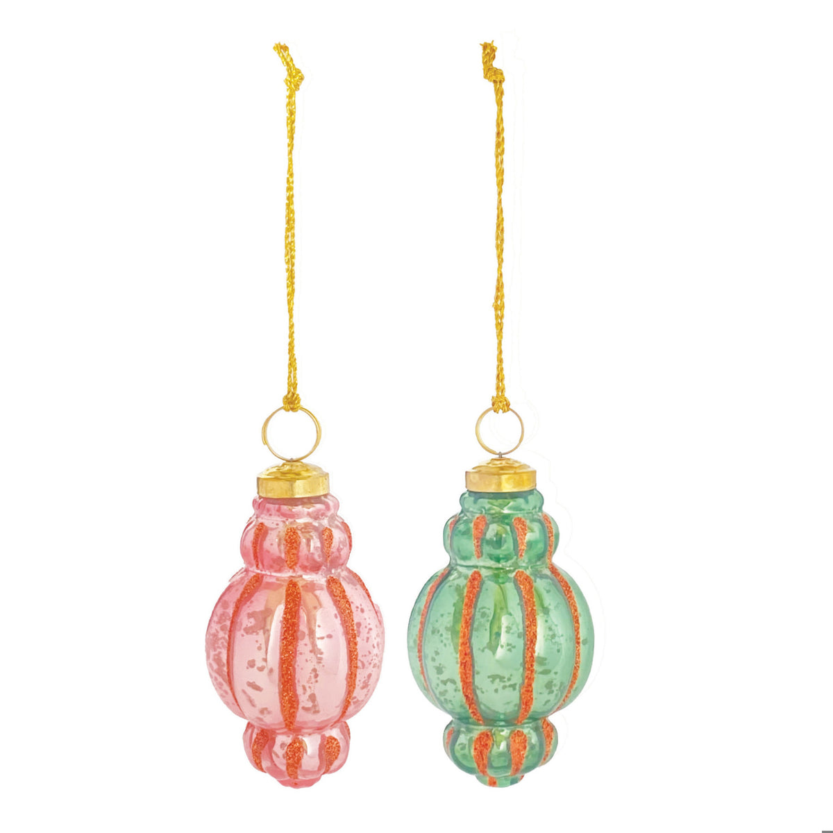 Glass Finial Ornament w Glitter Stripes, 2 Colors
