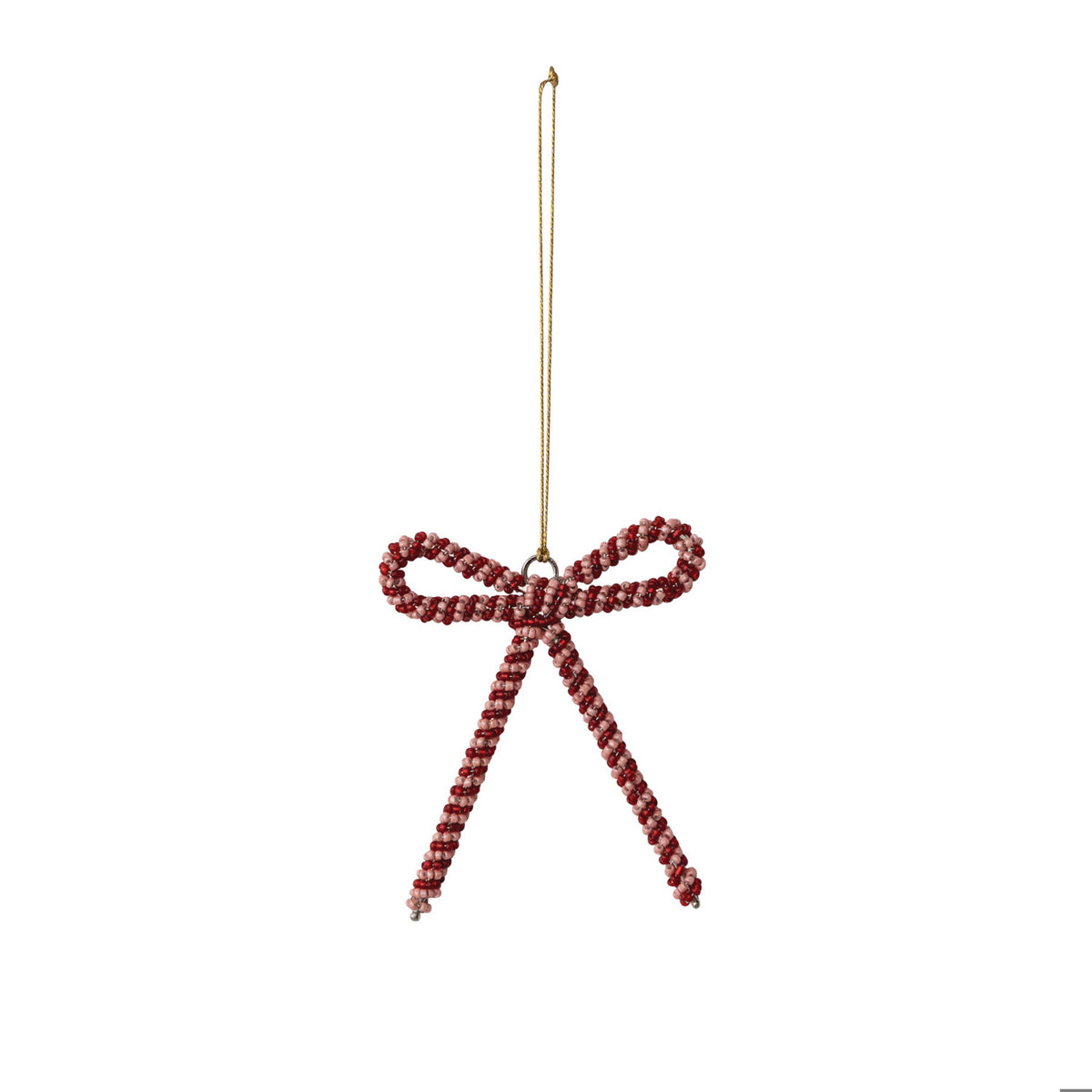 Glass Beaded Metal Bow Ornament, Pink & Red