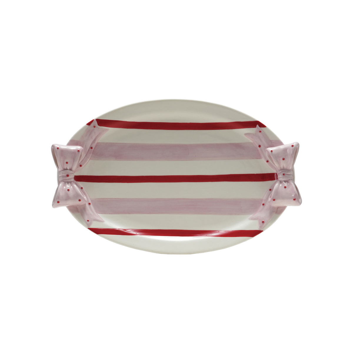 Hand-Painted Stoneware Dish W Bow, White, Pink & Red